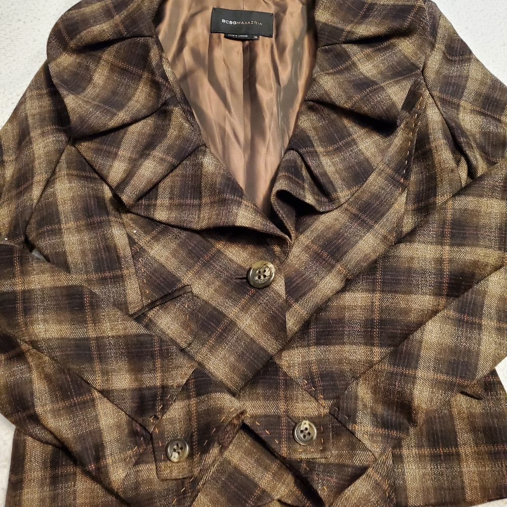 BCBG Plaid Ruffled Jacket w/Whipstich - Picture 7 of 8